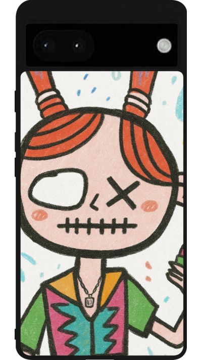Google Pixel 6a Case Hülle - Silikon schwarz Little Girl Sketch