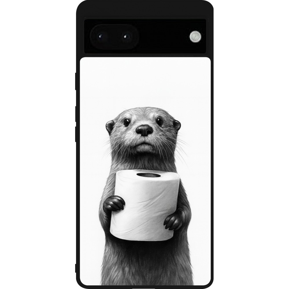 Google Pixel 6a Case Hülle - Silikon schwarz Otter Toilettenpapier
