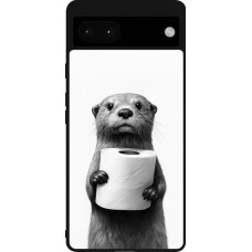 Google Pixel 6a Case Hülle - Silikon schwarz Otter Toilettenpapier