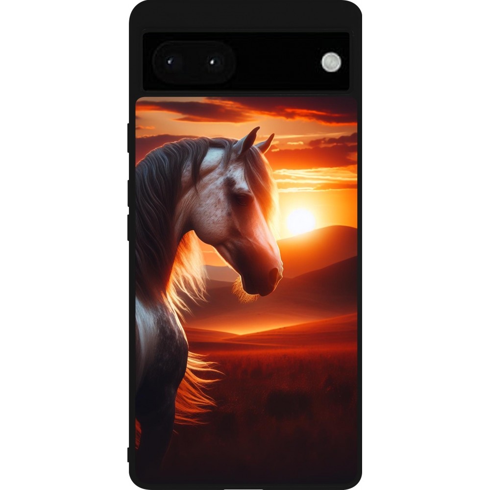 Google Pixel 6a Case Hülle - Silikon schwarz Majestätischer Sonnenuntergang Pferd