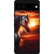 Google Pixel 6a Case Hülle - Silikon schwarz Majestätischer Sonnenuntergang Pferd