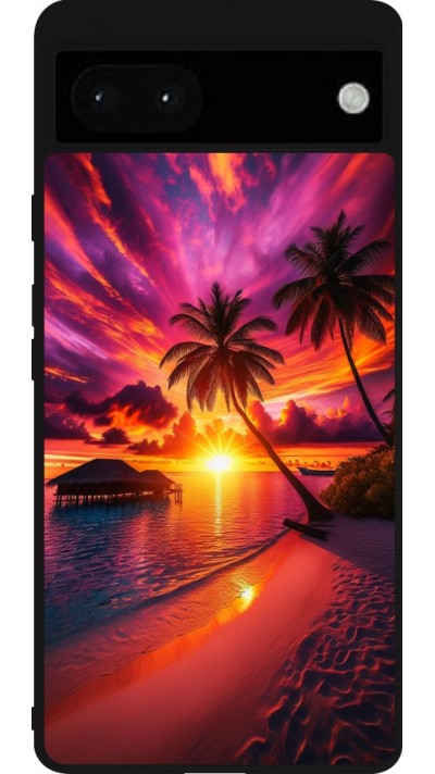 Coque Google Pixel 6a - Silicone rigide noir Maldives Dusk Bliss