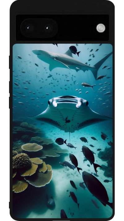 Coque Google Pixel 6a - Silicone rigide noir Manta Lagon Nettoyage