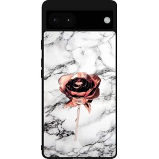 Coque Google Pixel 6a - Silicone rigide noir Marble Rose Gold