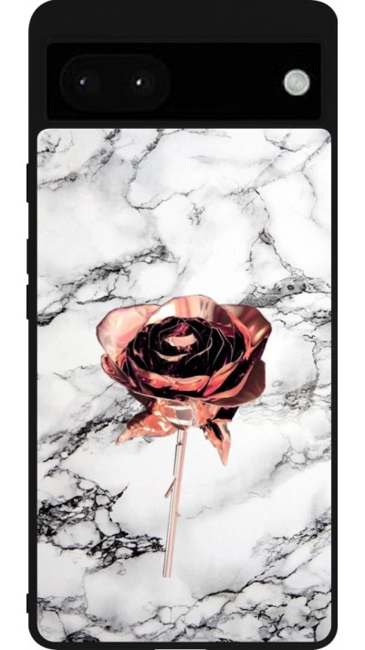 Google Pixel 6a Case Hülle - Silikon schwarz Marble Rose Gold