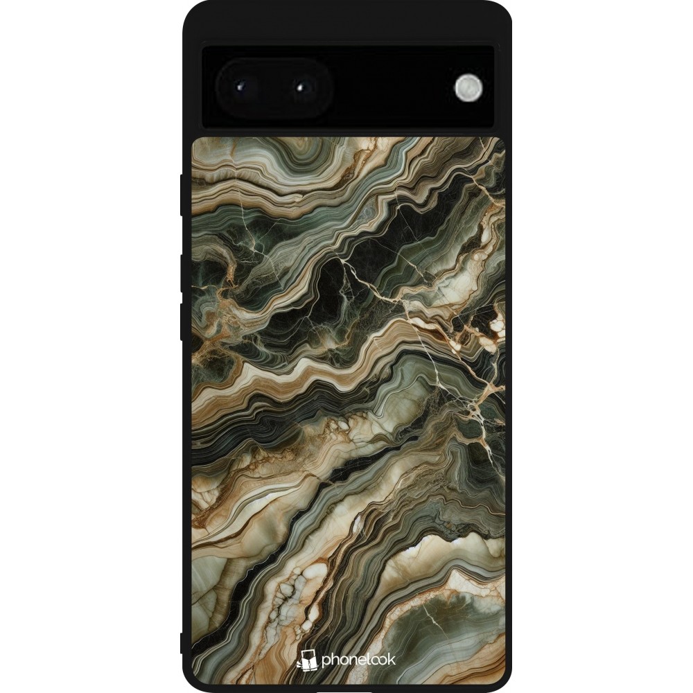 Google Pixel 6a Case Hülle - Silikon schwarz Oliv Marmor