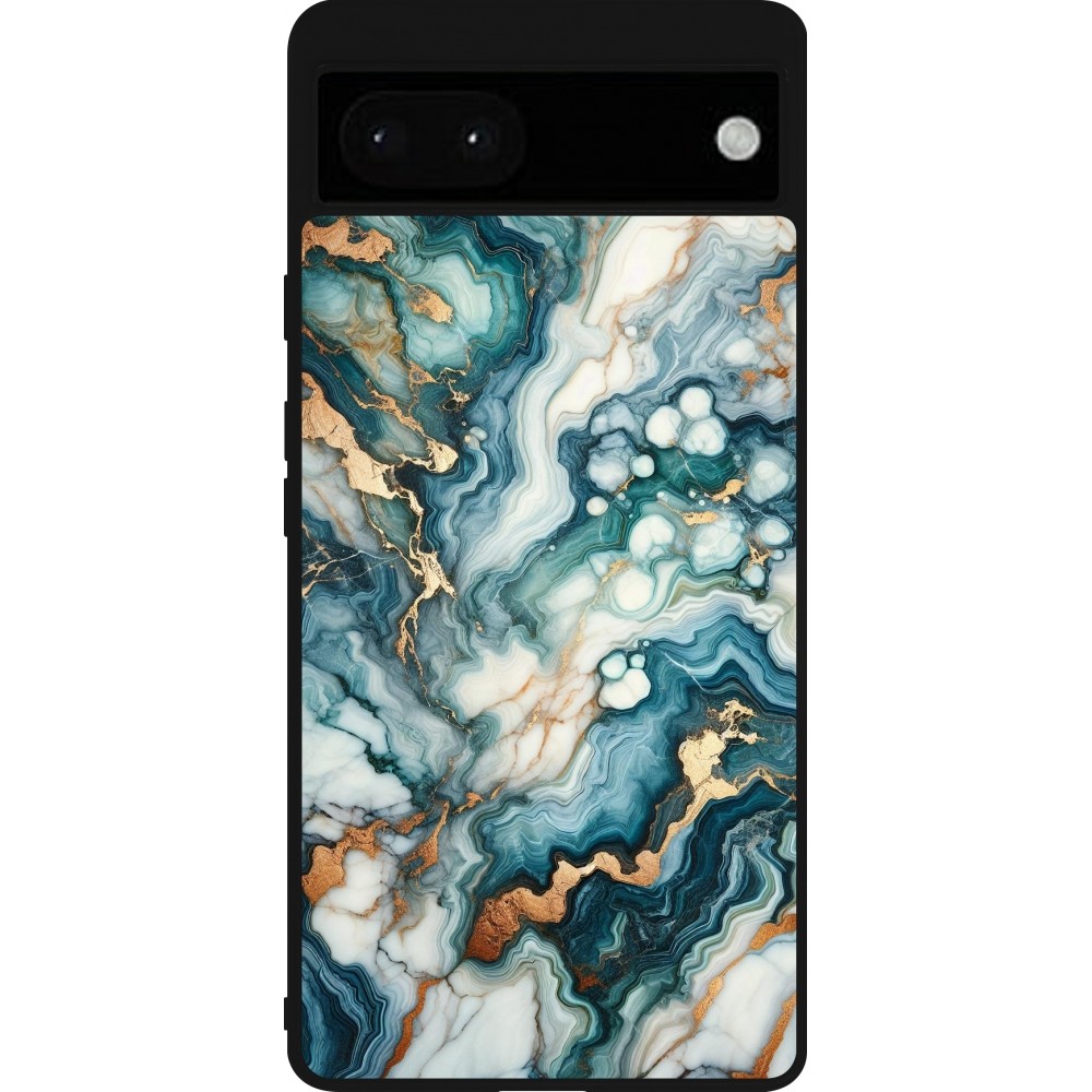 Google Pixel 6a Case Hülle - Silikon schwarz Grüner Blauer Goldener Marmor