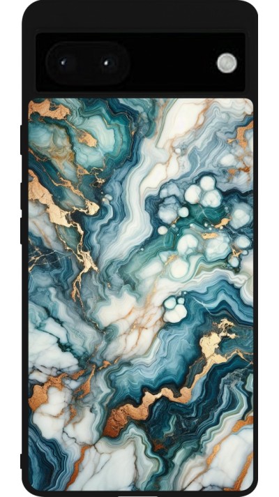 Coque Google Pixel 6a - Silicone rigide noir Marbre Vert Bleu Doré