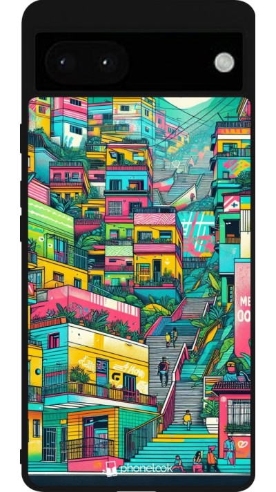Coque Google Pixel 6a - Silicone rigide noir Medellin Comuna 13 Art