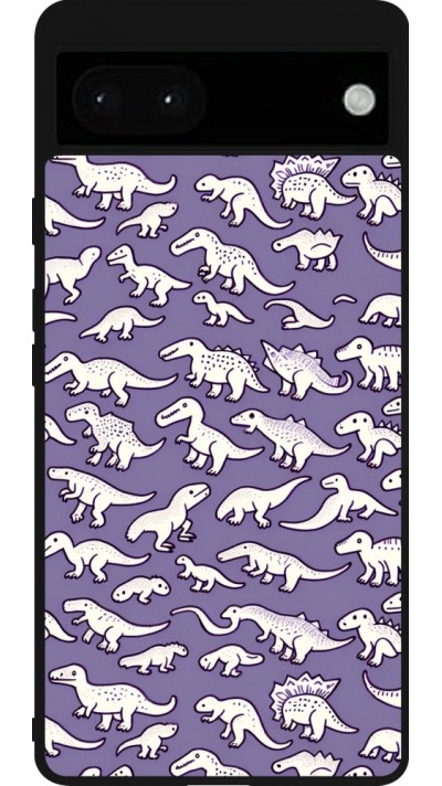 Coque Google Pixel 6a - Silicone rigide noir Mini dino pattern violet