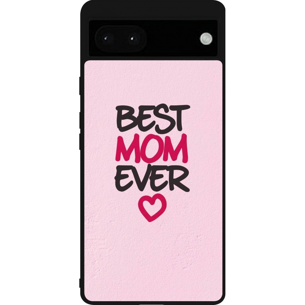 Coque Google Pixel 6a - Silicone rigide noir Mom 2023 best Mom ever pink