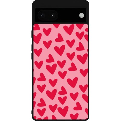 Coque Google Pixel 6a - Silicone rigide noir Mom 2024 petits coeurs