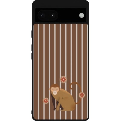Coque Google Pixel 6a - Silicone rigide noir Monkey with stripes