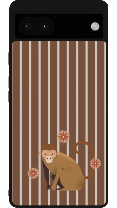 Coque Google Pixel 6a - Silicone rigide noir Monkey with stripes