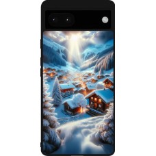 Google Pixel 6a Case Hülle - Silikon schwarz Berg Schnee Licht