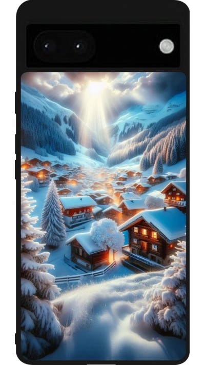 Coque Google Pixel 6a - Silicone rigide noir Mont Neige Lumière