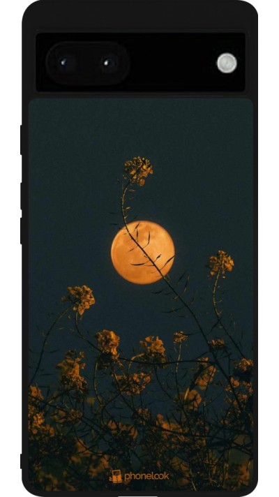 Google Pixel 6a Case Hülle - Silikon schwarz Moon Flowers