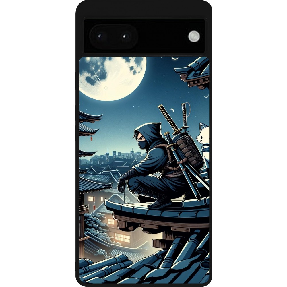 Google Pixel 6a Case Hülle - Silikon schwarz Ninja unter dem Mond