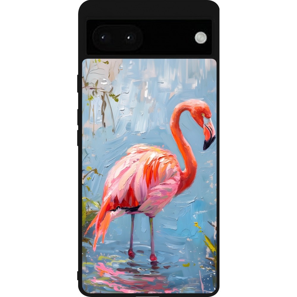 Google Pixel 6a Case Hülle - Silikon schwarz Paint Flamingo
