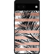 Coque Google Pixel 6a - Silicone rigide noir Palm trees gold stripes