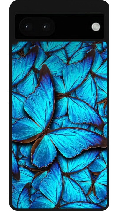 Google Pixel 6a Case Hülle - Silikon schwarz Papillon bleu