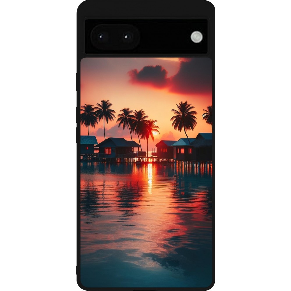 Coque Google Pixel 6a - Silicone rigide noir Paradis Maldives
