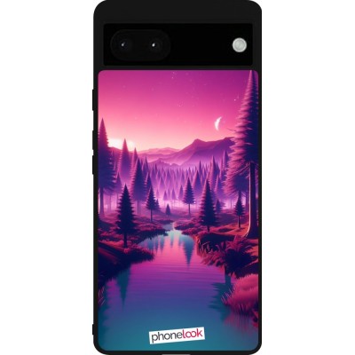 Google Pixel 6a Case Hülle - Silikon schwarz Lila-rosa Landschaft
