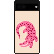 Coque Google Pixel 6a - Silicone rigide noir Pink crocodile 2026