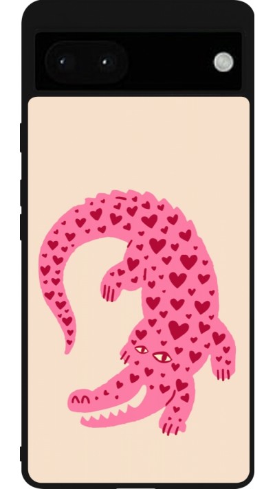 Google Pixel 6a Case Hülle - Silikon schwarz Pink crocodile 2026