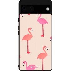 Google Pixel 6a Case Hülle - Silikon schwarz Pink Flamingos Pattern