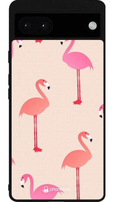 Google Pixel 6a Case Hülle - Silikon schwarz Pink Flamingos Pattern