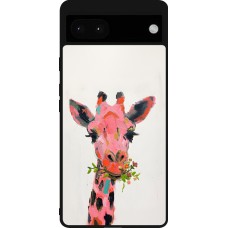Google Pixel 6a Case Hülle - Silikon schwarz Pink Girafe Paint