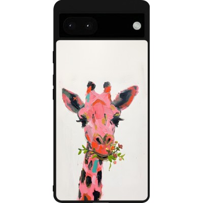 Google Pixel 6a Case Hülle - Silikon schwarz Pink Girafe Paint