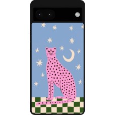 Coque Google Pixel 6a - Silicone rigide noir Pink leopard with stars 2026