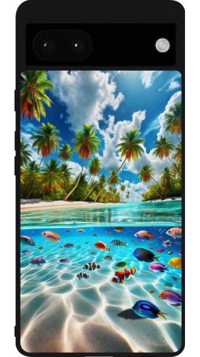 Coque Google Pixel 6a - Silicone rigide noir Plage Paradis