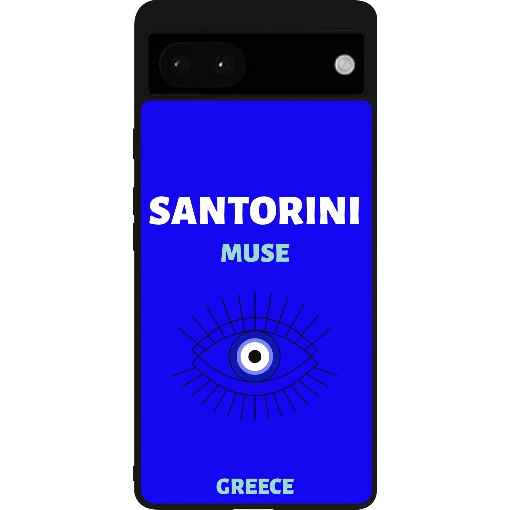 Coque Google Pixel 6a - Silicone rigide noir Pop Summer Destination Santorini