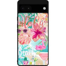 Coque Google Pixel 6a - Silicone rigide noir Preppy Collage Aloha