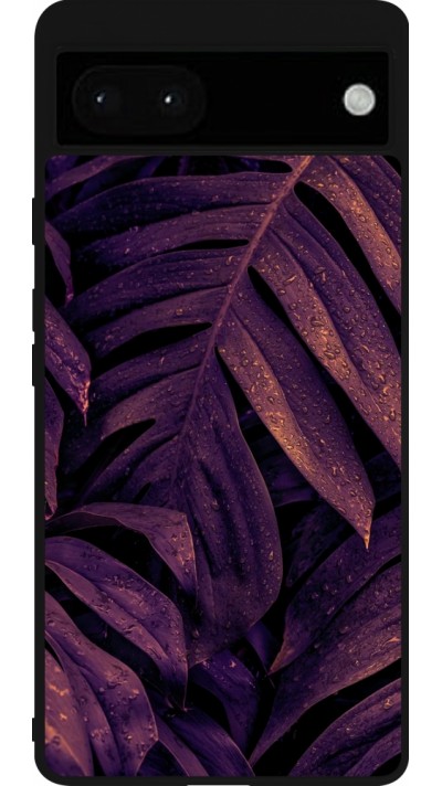 Google Pixel 6a Case Hülle - Silikon schwarz Purple Light Leaves