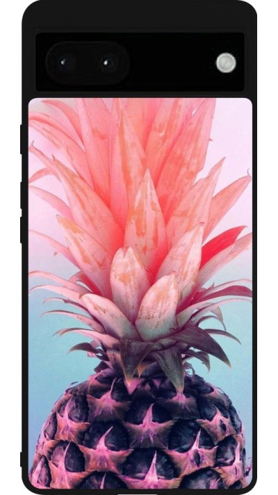Google Pixel 6a Case Hülle - Silikon schwarz Purple Pink Pineapple