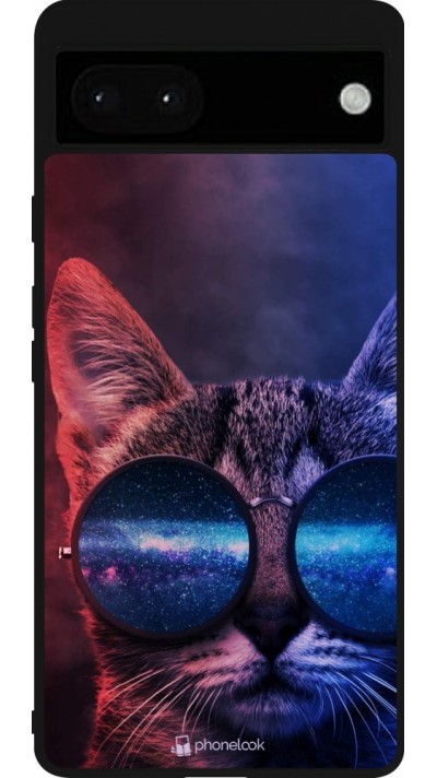 Google Pixel 6a Case Hülle - Silikon schwarz Red Blue Cat Glasses