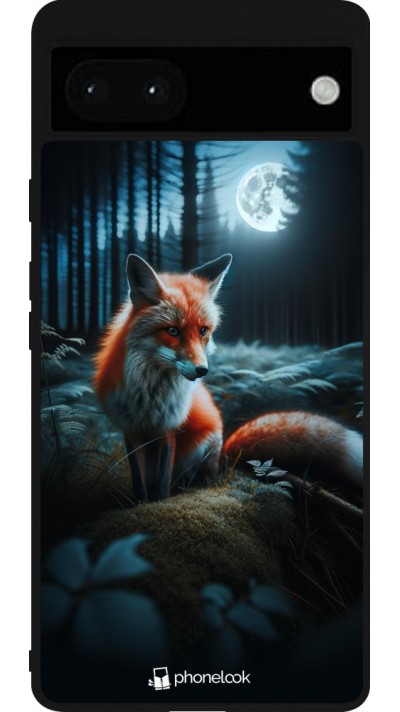 Google Pixel 6a Case Hülle - Silikon schwarz Fuchs Mond Wald