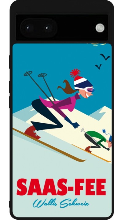 Google Pixel 6a Case Hülle - Silikon schwarz Saas-Fee Ski Downhill