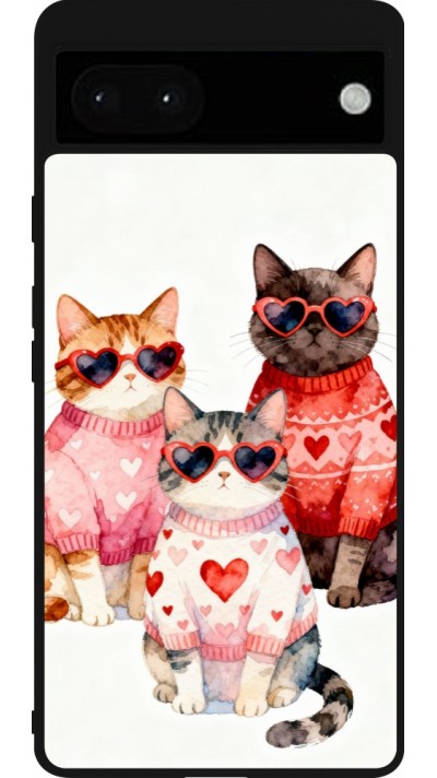 Coque Google Pixel 6a - Silicone rigide noir Saint Valentines Day 26 Cat Love