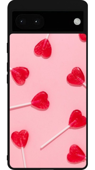 Coque Google Pixel 6a - Silicone rigide noir Saint Valentines Day 26 Lollipop