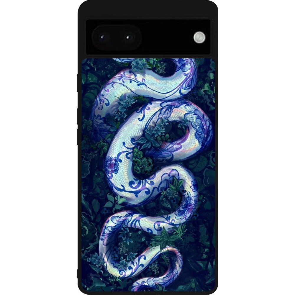 Coque Google Pixel 6a - Silicone rigide noir Serpent Blue Anaconda