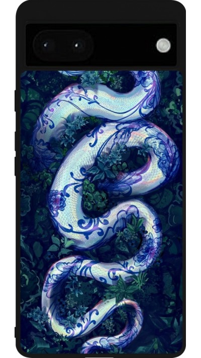 Coque Google Pixel 6a - Silicone rigide noir Serpent Blue Anaconda