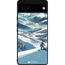 Coque Google Pixel 6a - Silicone rigide noir Snowboarder Montagne
