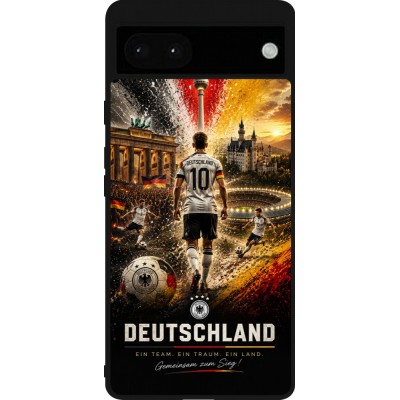 Coque Google Pixel 6a - Silicone rigide noir Football Allemagne splash 2026