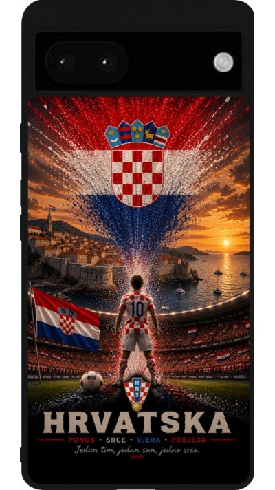 Google Pixel 6a Case Hülle - Silikon schwarz Fussball Kroatien splash 2026