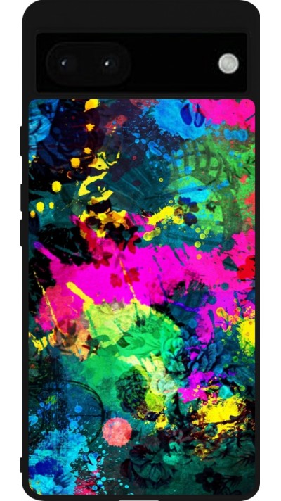 Google Pixel 6a Case Hülle - Silikon schwarz Splash paint